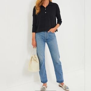 Tuckernuck Dark Green Clayton‎ Knit Polo 3/4 Sleeves Linen Women Sz M/L